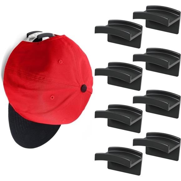 Adhesive Hat Hooks for Wall (8-Pack) - Minimalist Hat Rack Design, No Drilling - Picture 1 of 6